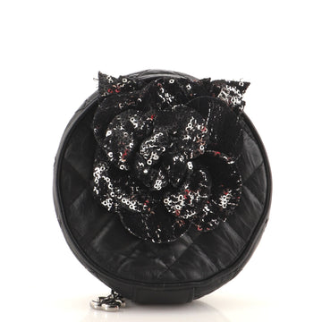 Chanel Camellia Round Hand Clutch Quilted Aged Calfskin with Sequins
