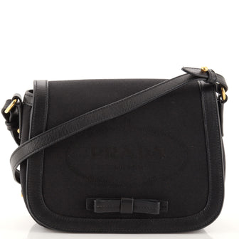 Prada Logo Flap Shoulder Bag Jacquard Nylon