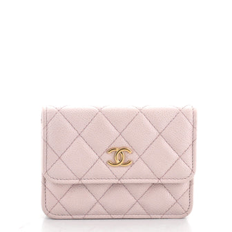 Chanel Miss Coco Strap Flap Clutch with Chain Quilted Caviar Mini