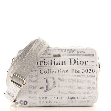 Christian Dior Daniel Arsham Double Zip Crossbody Pouch Newspaper Print Leather