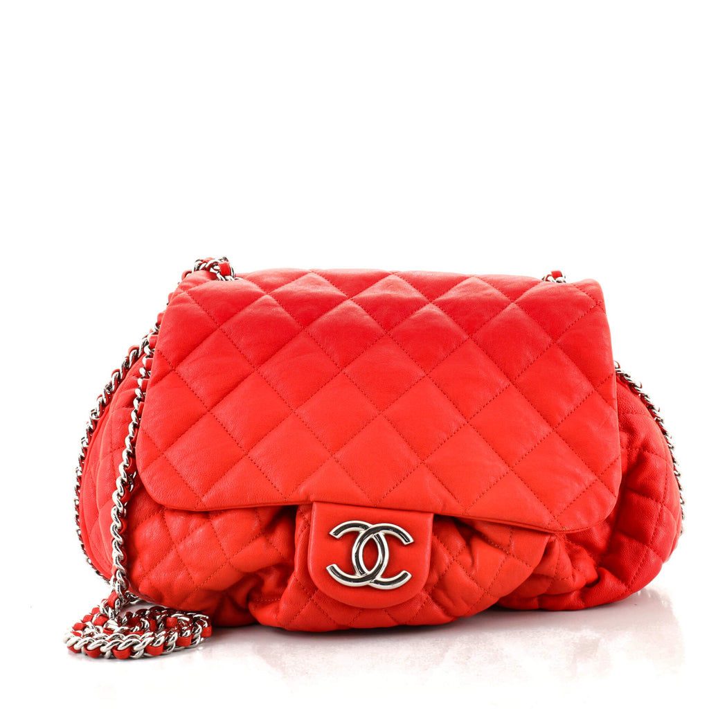 Chanel Chain Around Flap Bag Quilted Leather Large Red 1337431