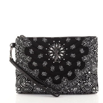 Saint Laurent Classic Monogram Wristlet Pouch Printed Chevron Canvas Small