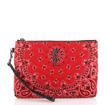 Saint Laurent Classic Monogram Wristlet Pouch Printed Chevron Canvas Small
