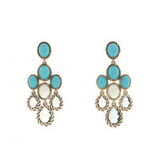 David Yurman Chatelaine Chandelier Earrings Sterling Silver with Turquoise, Blue Topaz and Moonstone