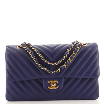 Chanel Classic Double Flap Bag Chevron Lambskin Medium Blue 1338011
