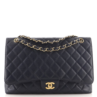 Chanel Vintage Classic Single Flap Bag Quilted Caviar Maxi