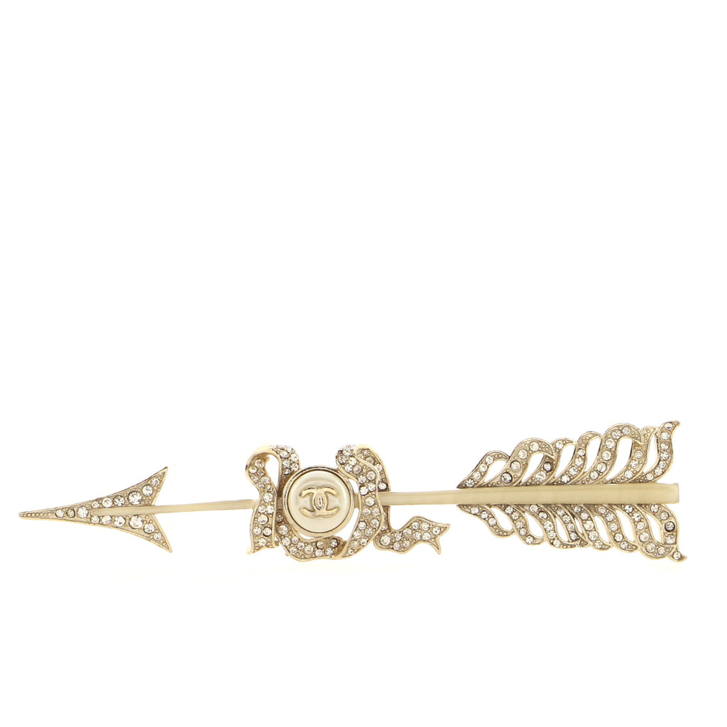 Chanel Arrow Brooch Metal with Faux Pearl and Crystals Gold 1338383