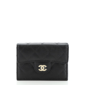 Chanel Trifold Classic Flap Wallet Quilted Caviar Small