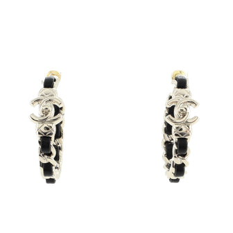 Chanel CC Turnlock Chain Hoop Earrings Metal with Lambskin