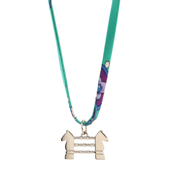 Hermes Equestrian Charm Pendant Necklace Metal and Silk