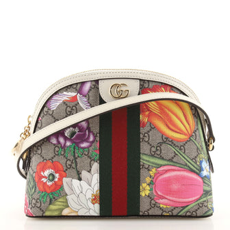 Gucci Ophidia Dome Shoulder Bag Flora GG Coated Canvas Small