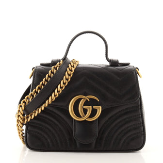 Gucci GG Marmont Top Handle Flap Bag Matelasse Leather Mini