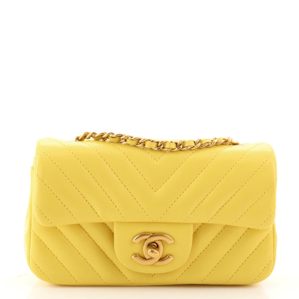 Chanel Classic Single Flap Bag Chevron Lambskin Extra Mini Yellow 1340671