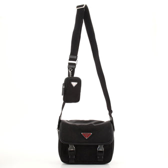 Prada Double Buckle Flap Messenger Bag Tessuto with Saffiano Leather Small