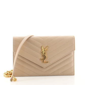 Saint Laurent Classic Monogram Wallet on Chain Matelasse Chevron Leather Small