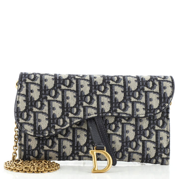 Christian Dior Saddle Chain Wallet Oblique Canvas