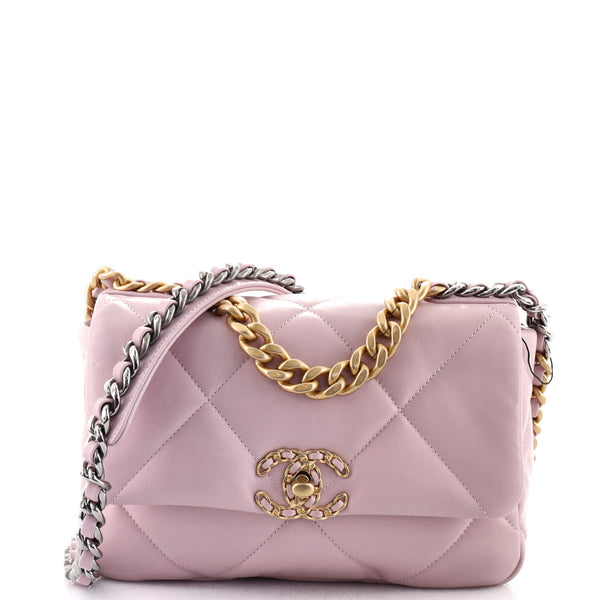 Chanel 19 Flap Bag Quilted Lambskin Medium Pink 1341491