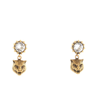 Gucci Feline Head Drop Earrings Metal with Crystal