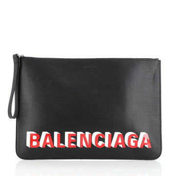 Balenciaga Logo Ville Wristlet Pouch Leather Large