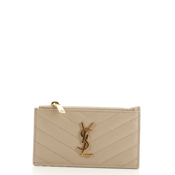 Saint Laurent Monogram Fragments Zip Card Holder Matelasse Chevron Leather