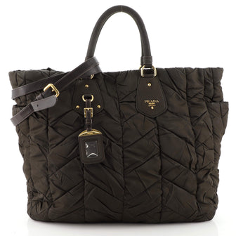 Prada Convertible Side Pocket Tote Chevron Tessuto Medium