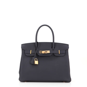 Hermes Birkin Handbag Blue Togo with Rose Gold Hardware 30