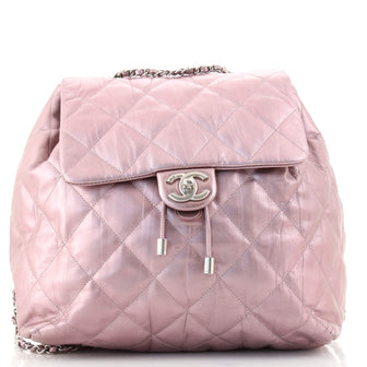 Chanel Ground Control Flap Backpack Quilted Iridescent Calfskin Small