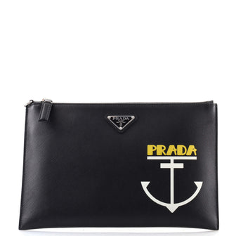 Prada Wristlet Clutch Printed Saffiano Medium