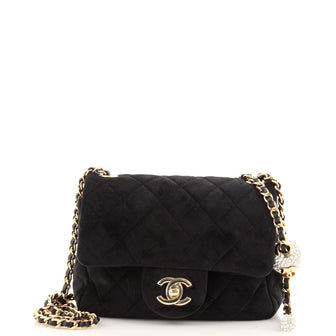 Chanel Pearl Crush Square Flap Bag Quilted Velvet with Crystal Detail Mini