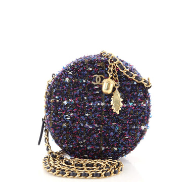 Chanel Charm Round Clutch with Chain Quilted Tweed