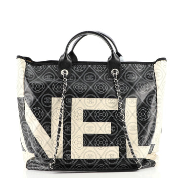 Chanel Logo Shopping Tote Printed Coated Canvas Large