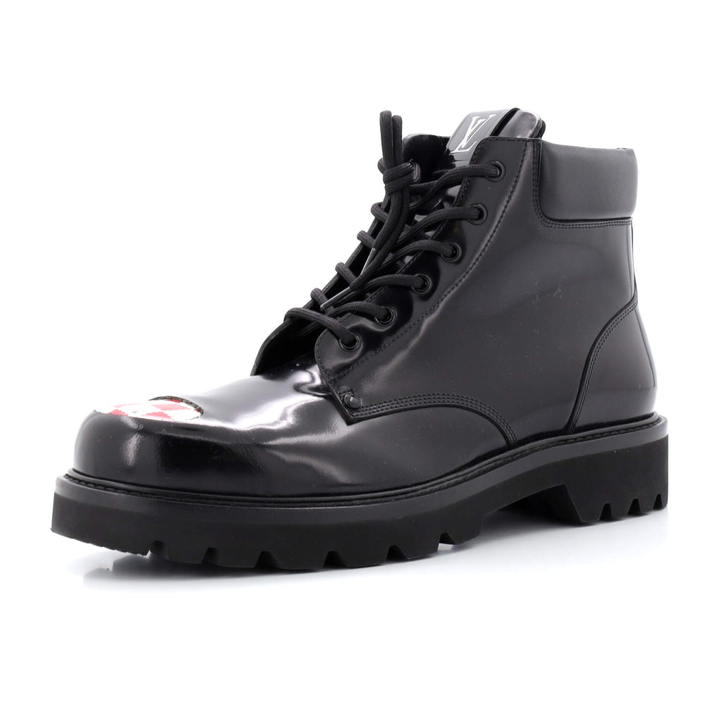 Louis Vuitton Men's Nigo Oberkampf Ankle Boots Leather with Limited Edition  Damier Metal Black 134333215