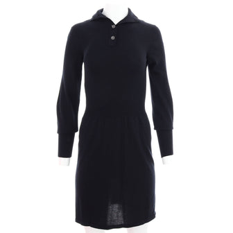 Chanel Women's High Neck Buttoned Knit Dress Cashmere