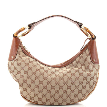 Gucci Bamboo Ring Half Moon Hobo GG Canvas Medium