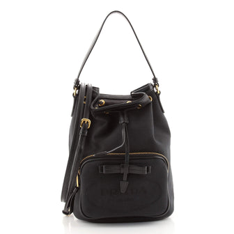 Prada Logo Drawstring Bucket Bag Canvas