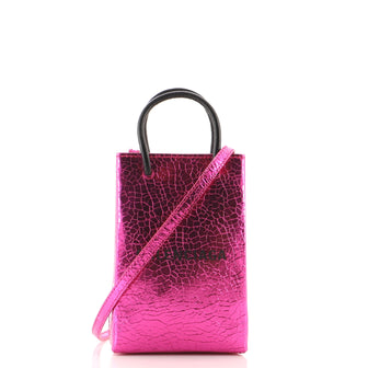 Balenciaga Shopping Phone Holder Crocodile Embossed Leather