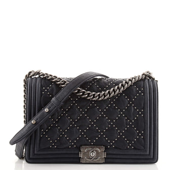 Chanel Boy Flap Bag Studded Quilted Distressed Calfskin New Medium