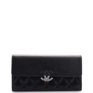 Chanel CC Box Gusset Flap Wallet Quilted Calfskin Long