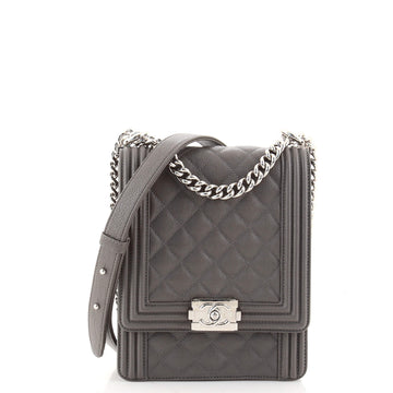 Chanel North South Boy Flap Bag Quilted Caviar Small