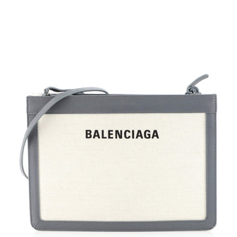 Balenciaga Navy Pochette Canvas and Leather Small
