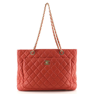 Chanel Front Pocket Chain Shopping Tote Quilted Lambskin Small