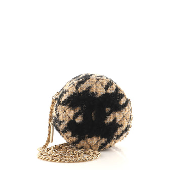Chanel Round Clutch with Chain and Coin Purse Quilted Tweed with Shearling