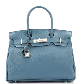Hermes Birkin Handbag Blue Fjord with Palladium Hardware 30