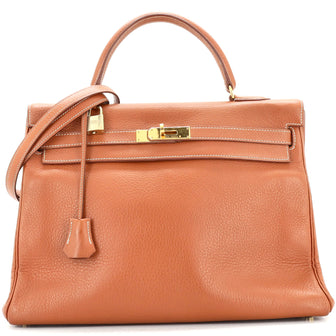 Hermes Kelly Handbag Brown Togo with Gold Hardware 35