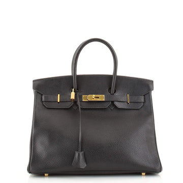 Hermes Birkin Handbag Black Ardennes with Gold Hardware 35
