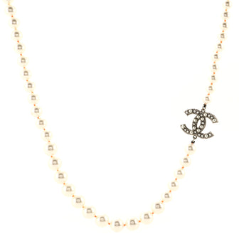 Chanel CC Long Necklace Faux Pearls with Crystals and Gripoix