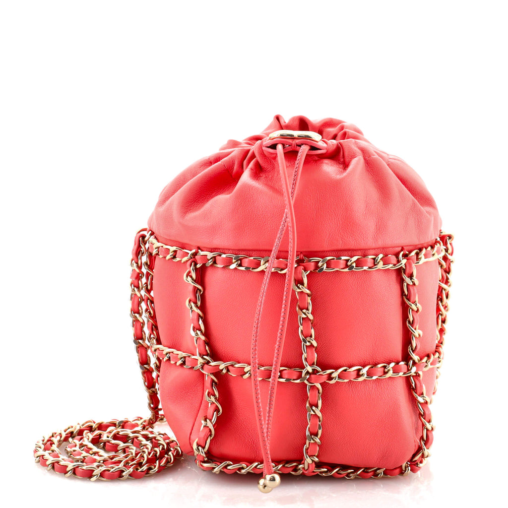 Chanel Chain Frame CC Drawstring Bucket Bag Lambskin Mini by