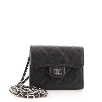 Chanel Classic Flap Card Holder on Chain Quilted Caviar Mini