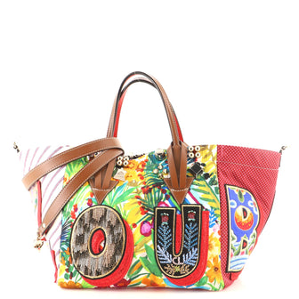 Christian Louboutin Caracaba Tote Embellished Canvas with Leather Small