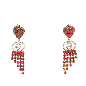 Gucci Strawberry Drop Earrings Metal with Crystals